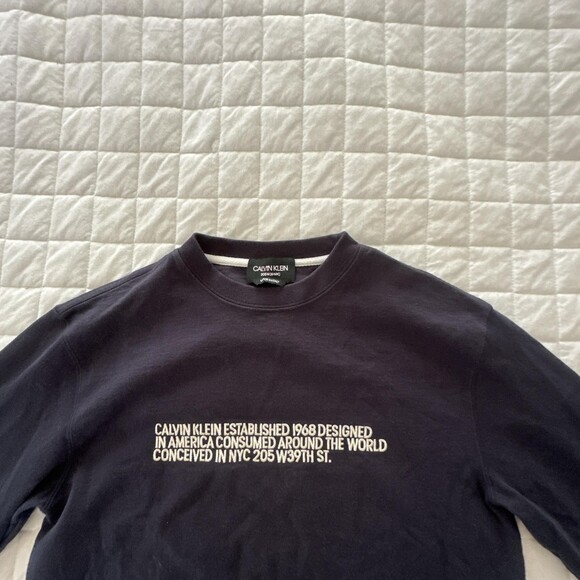 Calvin Klein Shirt Mens Small Navy Blue 205W39NYC Made in Italy Embroidered Crew - Picture 2 of 11